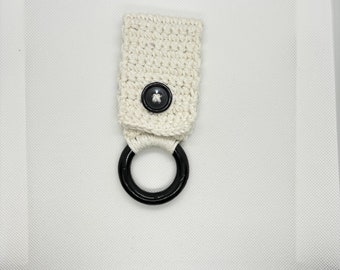 Kitchen Towel Holder (Off-White with Black Wood Ring)