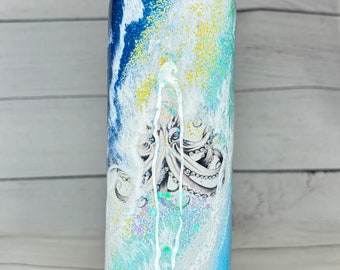 Glow in the Dark Octopus and Glitter Resin Tumbler