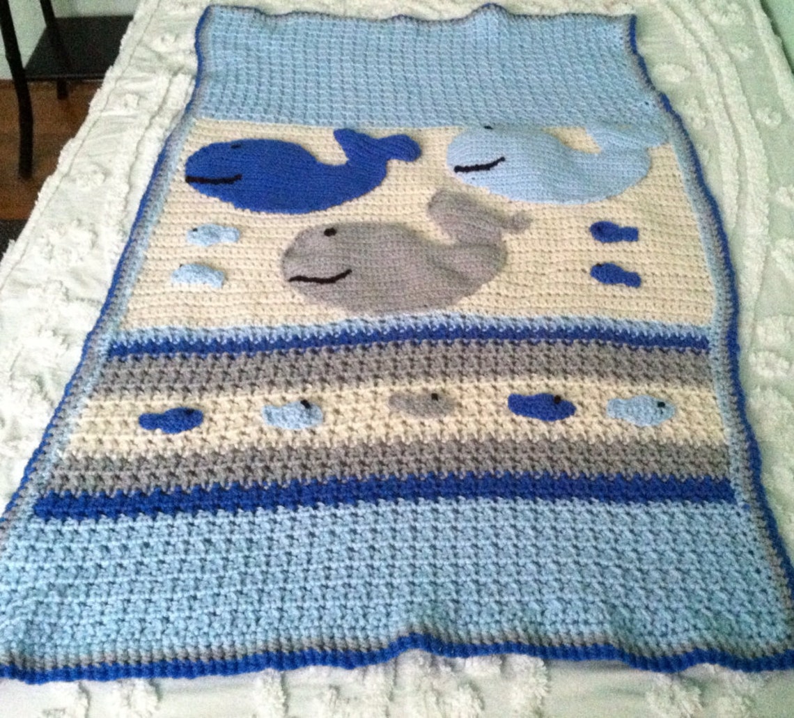 Baby boy whale and fish nautical theme blanket afghan made to Etsy