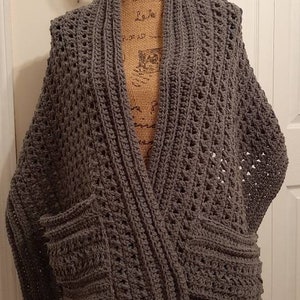 Hand crocheted warm pocket shawl with pockets woman teens fringe or no fringe choice of colors unique design made to order image 6