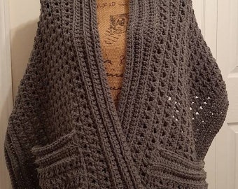 Bulky hand crocheted warm pocket  shawls with pockets made to order with super bulky yarn