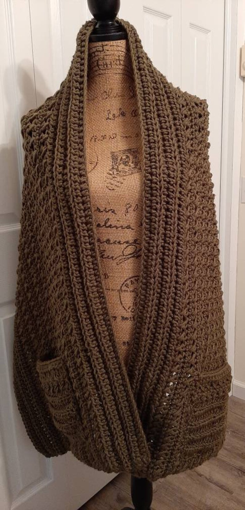 Hand crocheted warm pocket shawl with pockets woman teens fringe or no fringe choice of colors unique design made to order image 1