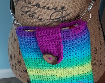 Crocheted crossbody bag, fully lined, with button clasp and adjustable strap