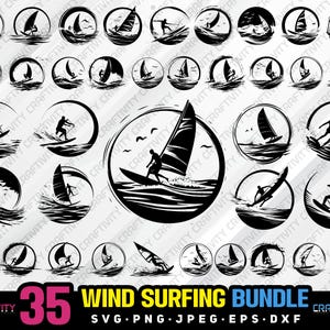 Vindsurfing vektor clipart-paket (digital nedladdning)