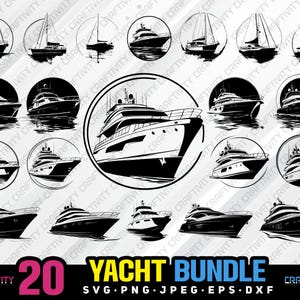 yacht bundle svg png jpeg eps dxf engrave silhouette clipart cricut laser vector commercial use custom yacht boat vector yacht silhouette