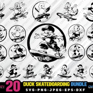 duck skateboarding bundle svg png jpeg eps dxf engrave silhouette clipart cricut laser vector commercial use custom duck skates animal svg