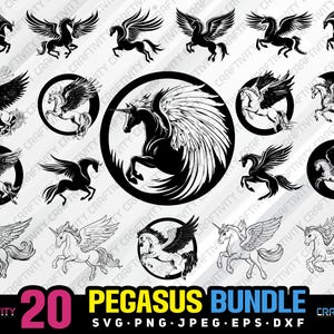 pegasus bundle svg png jpeg eps dxf gravar silhueta clipart cricut laser vetor uso comercial personalizado pegasus criatura mítica pegasus