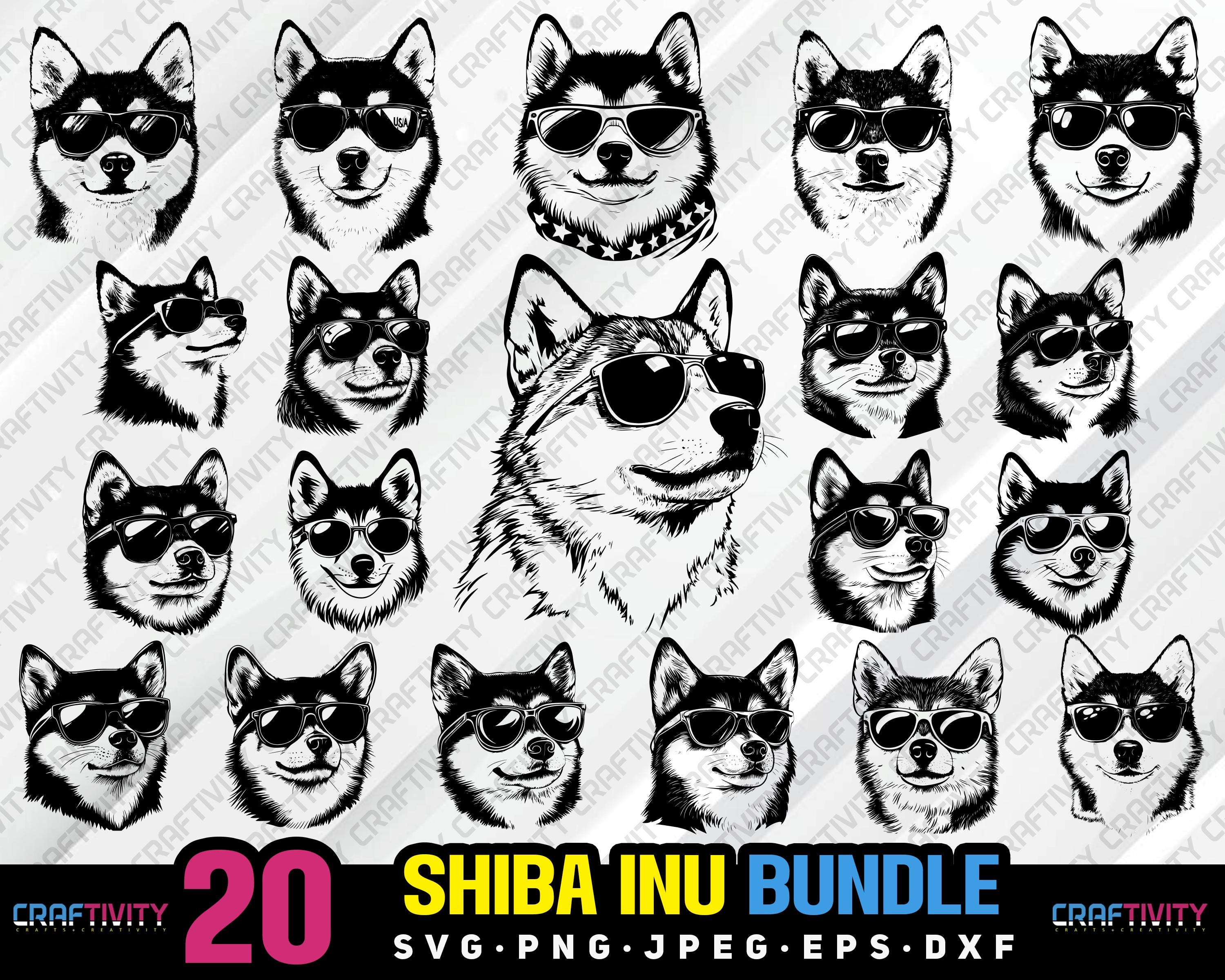 shiba inu bundle svg png jpg eps dxf engrave silhouette clipart cricut laser vector commercial use custom shiba inu dog sunglasses shiba inu