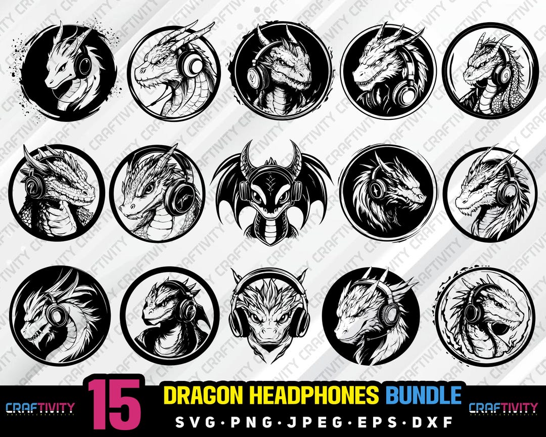 Dragon Headphones Bundle Svg Png Jpeg Eps Dxf Bundle Silhouette Clipart ...