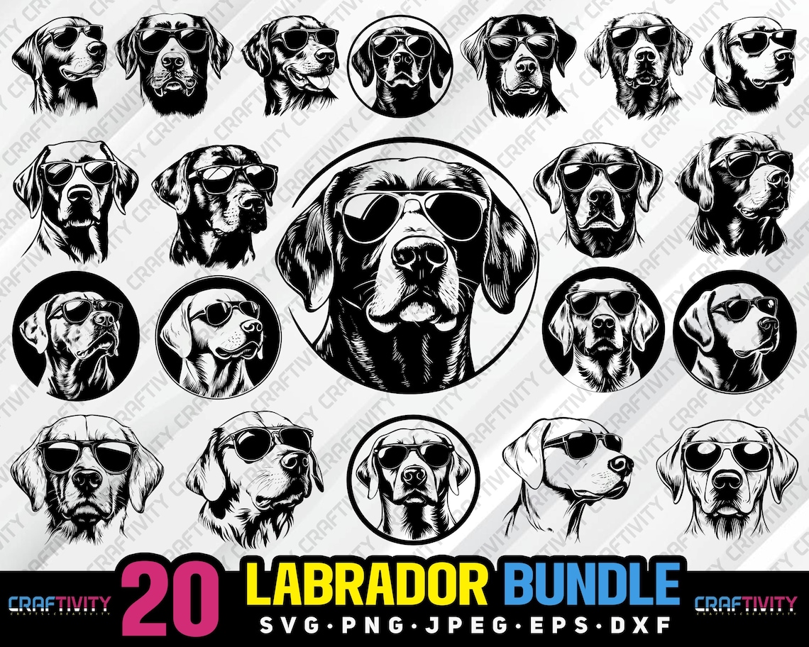 Labrador Bundle Svg Png Jpeg Eps Dxf Engrave Silhouette Clipart Cricut ...
