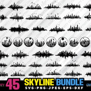 skyline bundle svg png jpeg eps dxf bundle silhouette clipart cricut vector commercial use custom city skyline building skyline silhouette
