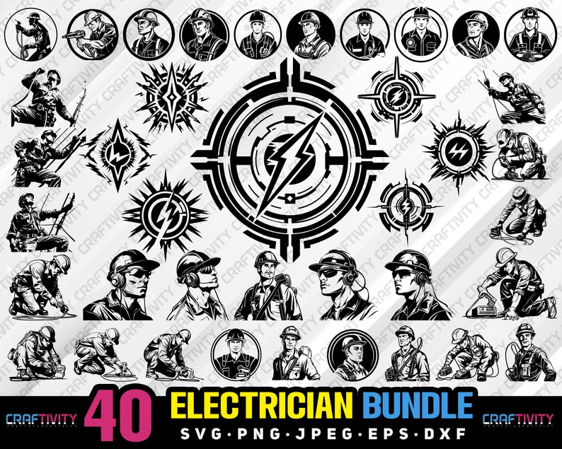 Electrician Bundle Svg Png Jpeg Eps Dxf Bundle Silhouette Clipart ...