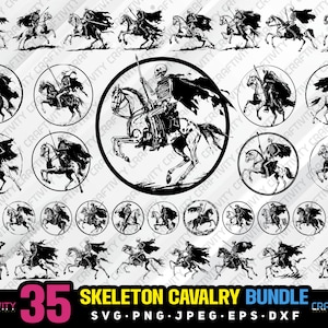 skeleton cavalry bundle svg png jpeg eps dxf bundle silhouette clipart cricut vector commercial use custom skeleton bundle cavalry soldier