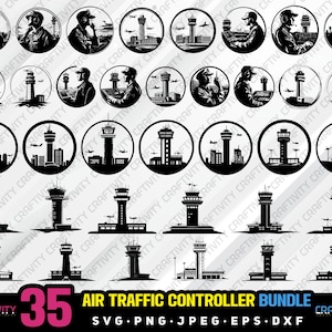 Könnte beinhalten: Ein Satz von 35 Schwarzweiß-Vektorillustrationen von Fluglotsen. Die Illustrationen sind in verschiedenen Posen und mit verschiedenen Accessoires wie Hüten, Brillen und Headsets dargestellt. Die Illustrationen eignen sich perfekt für den Einsatz in verschiedenen Projekten, wie z. B. Websites, Broschüren und sozialen Medien.