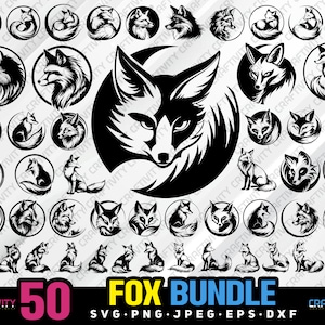 fox bundle svg png jpeg eps dxf bundle silhouette clipart cricut vector commercial use custom fox animal fox silhouette fox vector fox svg