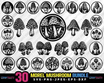 Morel Mushroom Vector Bundle: Silhouette Clipart (Digital Download)