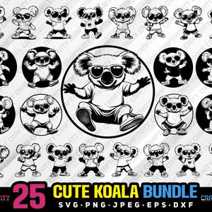 schattige koala bundel svg png jpeg eps dxf graveren silhouet clipart cricut laser vector commercieel gebruik aangepaste schattige koala dansen laser dxf svg