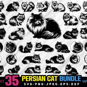 Perzische kat bundel svg png jpeg eps dxf bundel silhouet clipart cricut vector commercieel gebruik aangepaste Perzische kat silhouet Perzische kat svg