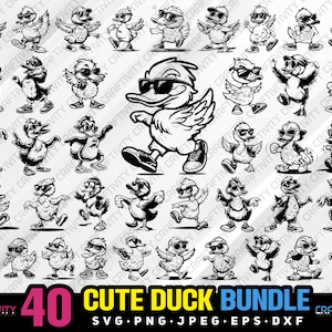 cute duck dancing bundle svg png jpeg eps dxf bundle silhouette clipart cricut vector commercial use custom cute duck dance sunglasses svg
