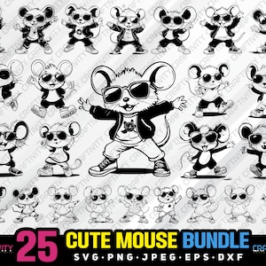 cute mouse bundle svg png jpeg eps dxf engrave silhouette clipart cricut laser vector commercial use custom cute mouse dancing animal dance