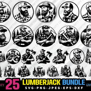 lumberjack bundle svg png jpeg eps dxf bundle silhouette clipart cricut vector commercial use custom lumberjack wood chopper lumberjack svg