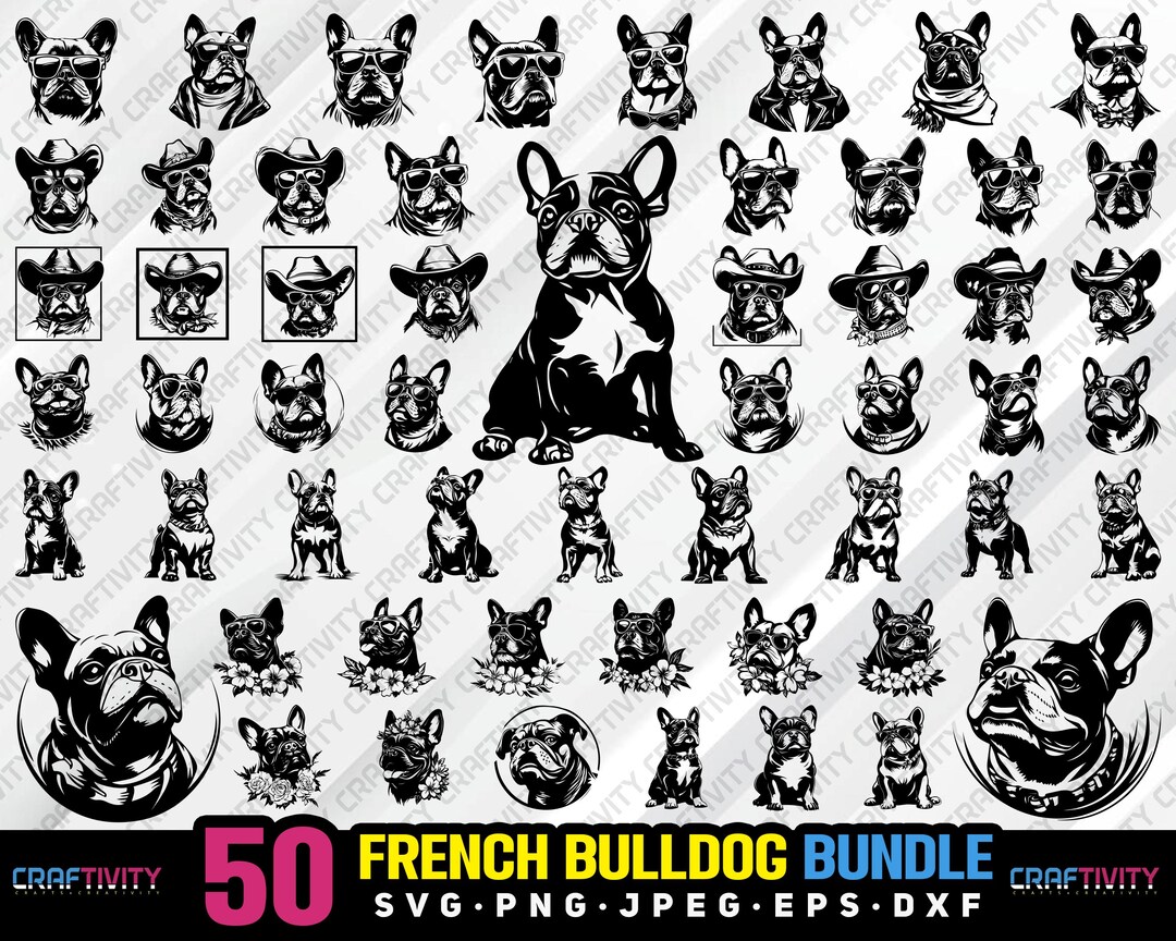 French Bulldog Bundle Svg Png Jpg Eps Dxf Bundle Silhouette Clipart ...