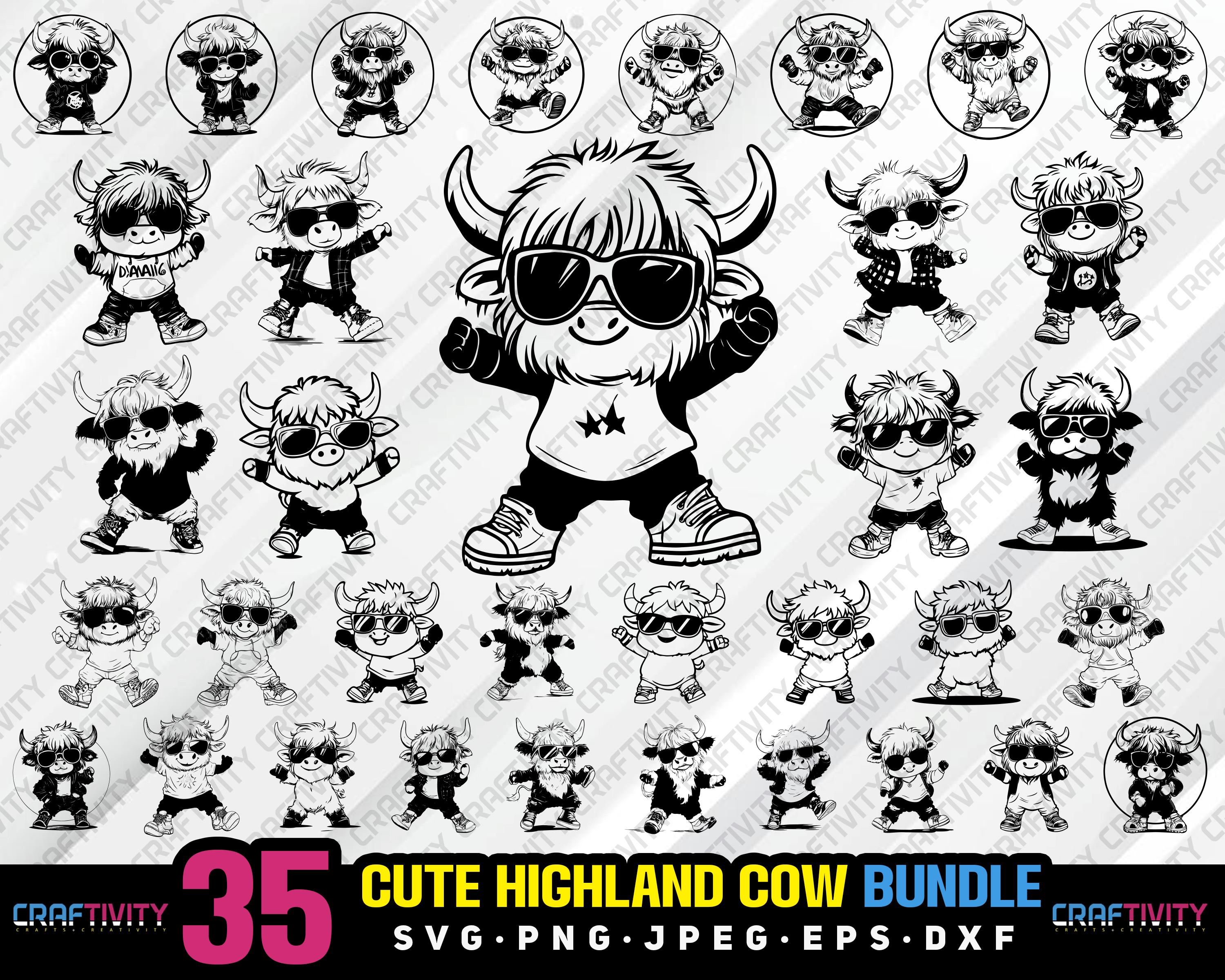 Cute Highland Cow Bundle Svg Png Jpeg Eps Dxf Engrave Silhouette ...