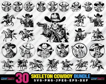 skeleton cowboy bundle svg png jpeg eps dxf bundle silhouette clipart cricut vector commercial use custom skeleton cowboy rodeo vector svg