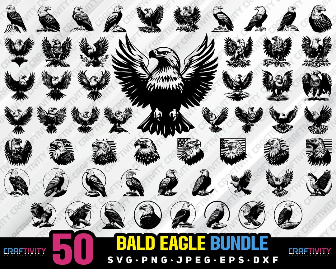 Bald Eagle Clipart Bundle: USA Eagle Silhouette (svg, Png, Jpg, Eps ...