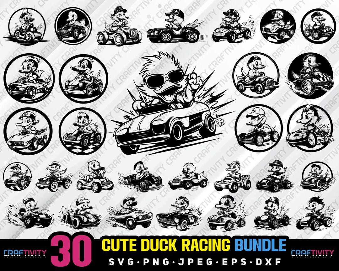 Cute Duck Racing Bundle Svg Png Jpeg Eps Dxf Engrave Silhouette Clipart ...