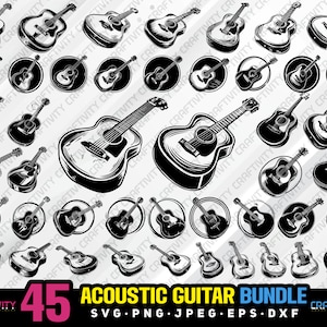 acoustic guitar bundle svg png jpeg eps dxf bundle silhouette clipart cricut vector commercial use custom acoustic guitar music instrument