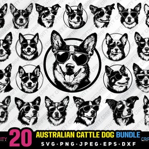 australian cattle dog svg png jpeg eps dxf engrave silhouette clipart cricut laser vector commercial use custom australian dog sunglasses