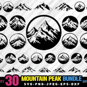 mountain peak bundle svg png jpeg eps dxf engrave silhouette clipart cricut laser vector commercial use custom mountain landscape mountain