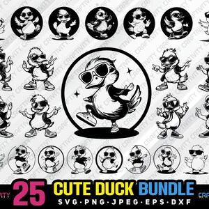 cute duck bundle svg png jpeg eps dxf engrave silhouette clipart cricut laser vector commercial use custom cute duck dancing cute duck svg