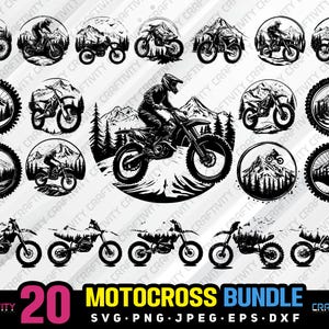 motocross bundle svg png jpeg eps dxf engrave silhouette clipart cricut laser vector commercial use custom motocross motorcycle bike engrave