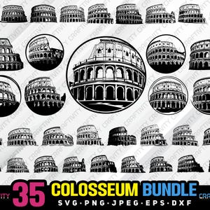 colosseum bundle svg png jpeg eps dxf engrave silhouette clipart cricut laser vector commercial use custom colosseum vector colosseum vector