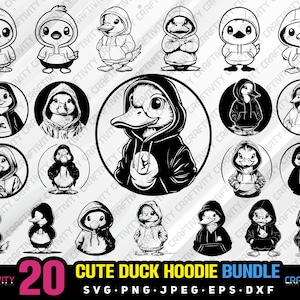 cute duck hoodie bundle svg png jpg eps dxf engrave silhouette clipart cricut laser vector commercial use custom cute duck animal hoodie svg