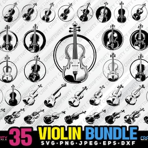 violin bundle svg png jpeg eps dxf bundle silhouette clipart cricut laser vector commercial use custom violin silhouette violin music svg
