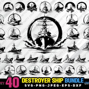 destroyer ship bundle svg png jpeg eps dxf bundle silhouette clipart cricut vector commercial use custom destroyer ship battle ship war ship