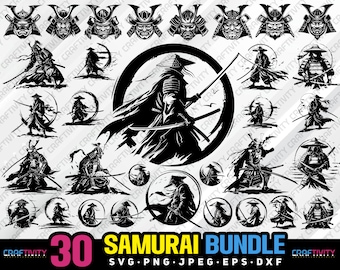 samurai bundle svg png jpeg eps dxf bundle silhouette clipart cricut vector commercial use custom samurai warrior japanese samurai vector