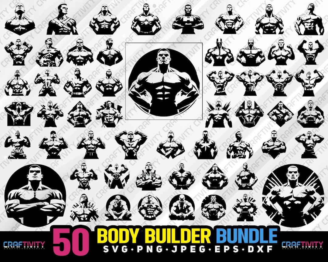 Bodybuilder Clipart Bundle, Muscle Building Vector Graphics (digital ...