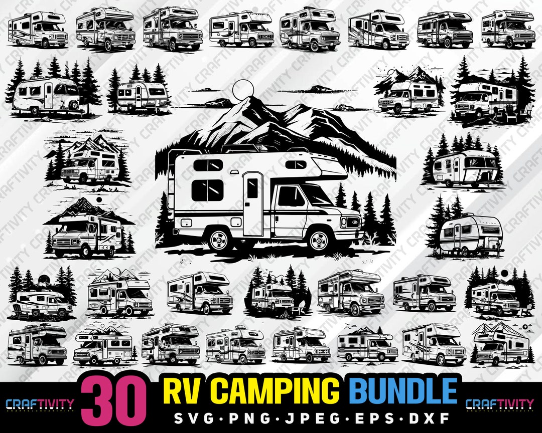 Dxf Files Rv Canister Rv Camping Van Bundle Svg Png Jpeg Eps Dxf Bundle Silhouette Clipart ...