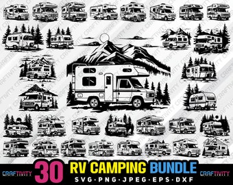 rv camping van bundle svg png jpeg eps dxf bundle silhouette clipart cricut vector commercial use custom rv camper camping vector camp svg
