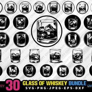 glas Whiskey Bundle svg png jpeg eps dxf gravieren Kontur Clipart Cricut Laser Vektor kommerzielle Nutzung benutzerdefinierte glas Schnaps Bundle svg