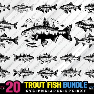 trout fish bundle svg png jpg eps dxf engrave silhouette clipart cricut laser vector commercial use custom trout fishing trout fisherman svg
