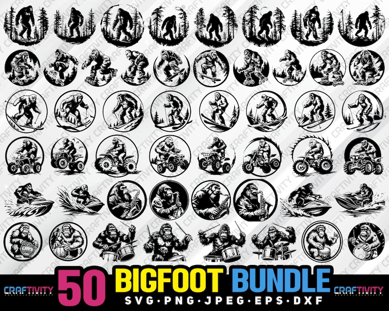 Bigfoot Clipart Bundle: Sasquatch Vector Art (svg, Png, Jpg, Eps, Dxf ...