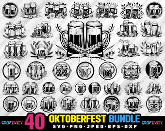 Paquete de imágenes prediseñadas de jarras de cerveza Oktoberfest (svg, png, jpg, eps, dxf)