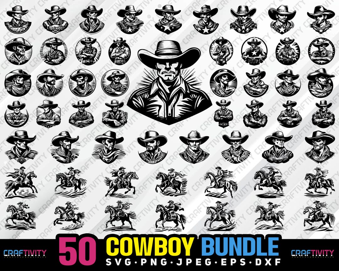 Cowboy Rodeo Bundle Svg Png Jpeg Eps Dxf Engrave Silhouette Clipart ...