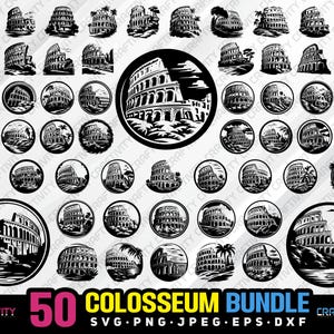 colosseum bundle svg png jpeg eps dxf bundle silhouette clipart cricut vector commercial use custom colosseum rome italy historical landmark