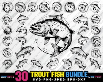 trout fish bundle svg png jpeg eps dxf bundle silhouette clipart cricut vector commercial use custom trout fishing trout jumping trout fish